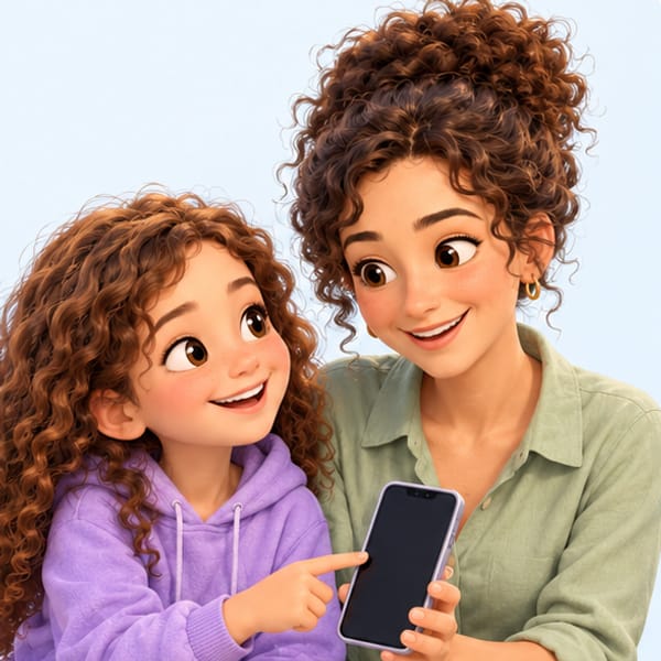 ילדה מציגה לאמא הצעה בטלפון